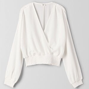 Wilfred by Aritzia Elegant White Smocked Waist Blouse – XXS
